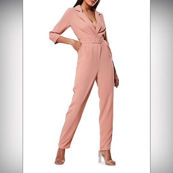 Missguided Notch Lapel Belted Jumpsuit Bubble Gum Pink Size US2 NWT - Picture 1 of 7